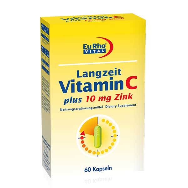لانگزیت ویتامین ث پلاس 10 میلی گرم زینک یورو ویتال 60 عددی EuRho Vital Langzeit Vitamin C plus 10 mg Zink 60 Capsules