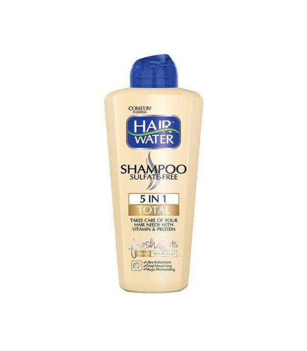شامپو هیر واتر بدون سولفات مغذی کامل 5 در 1 کامان مناسب انواع موها 400 میلی لیتری  COME'ON Hair Water 5 in 1 Total Sulfate-Free Shampoo For All Types Hair 400 ml