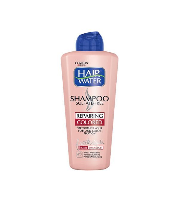 شامپو هیر واتر بدون سولفات ترمیم کننده کامان مناسب موهای رنگ شده، خشک و آسیب دیده 400 میلی لیتری  COME'ON Hair Water Repairing Sulfate-Free Shampoo For Colored Hair 400 ml