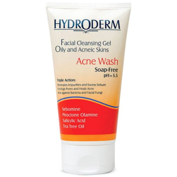 ژل شستشوی صورت پوست چرب و آکنه ای و حساس هیدرودرم 150 گرم Hydroderm Facial Cleansing Gel For Oily Skin Makeup Remover 150gr