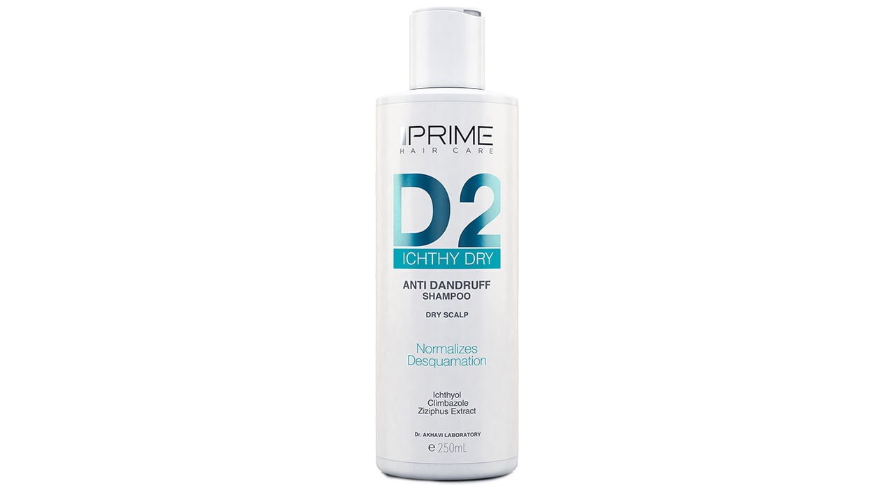 شامپو ضد شوره پوست سر خشک D2 پریم 250 میلی لیتری Prime D2 Ichthy Dry Dry Scalp Anti Dandruff Shampoo 250ml