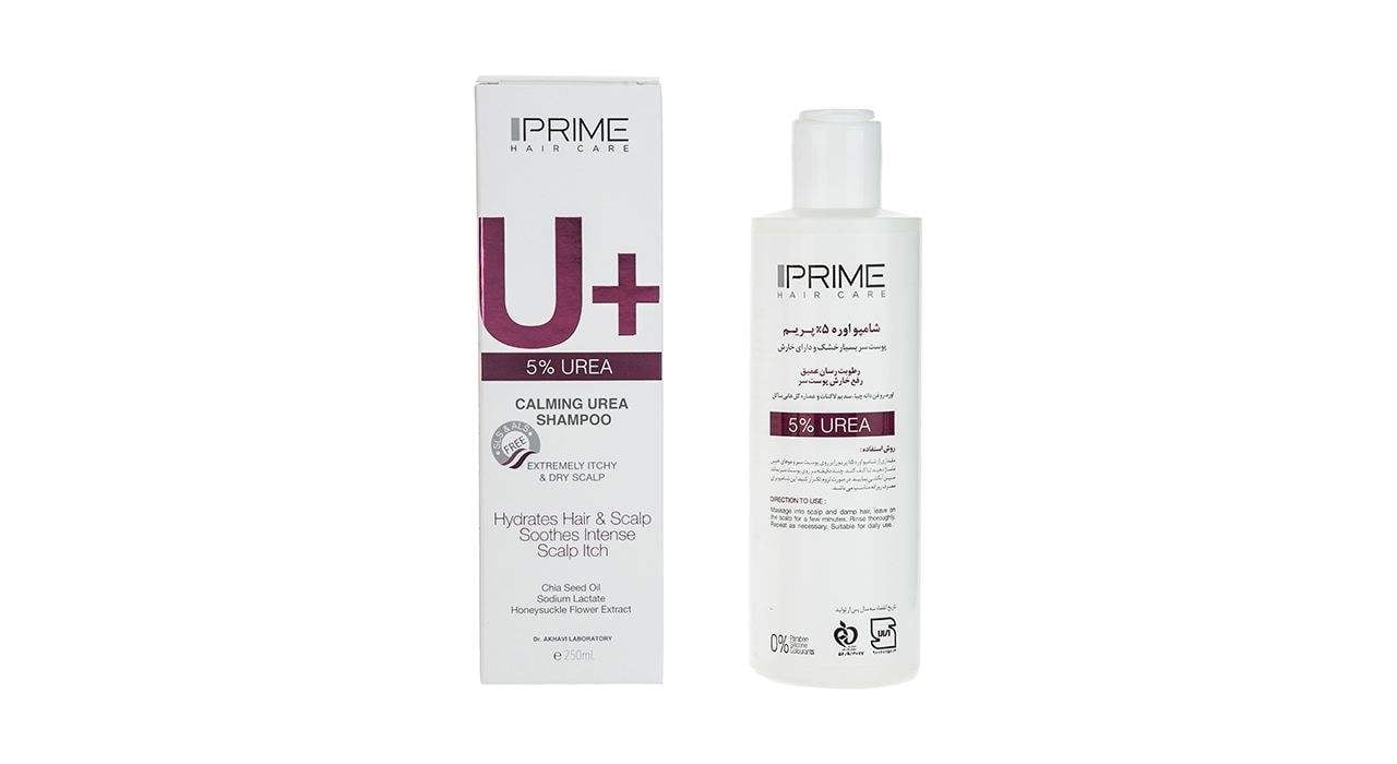 شامپو اوره %5 پوست سر بسیار خشک و دارای خارش +U پریم 250 میلی لیتری Prime U+ 5% Urea Extremely Itchy & Dry Scalp Calming Urea Shampoo 250m