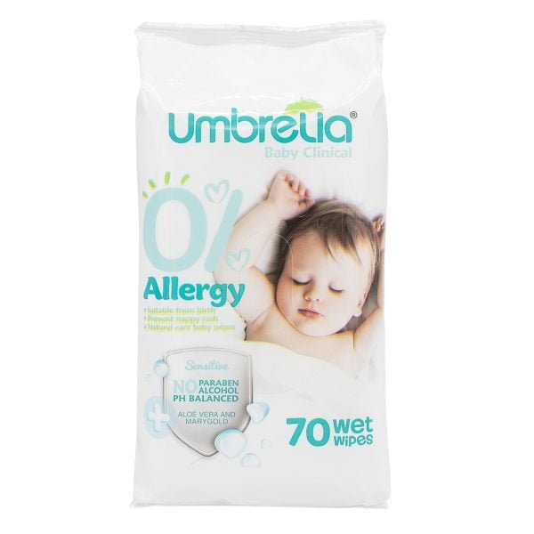 دستمال مرطوب کودک مناسب پوست حساس آمبرلا بسته 70 عددی Umbrella Baby Wet Wipes For Sensitive Skins 70pcs