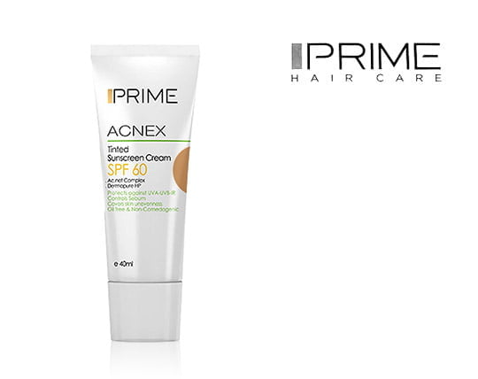 کرم ضد آفتاب رنگی SPF60 پریم مناسب پوست چرب 40 میلی لیتری Prime Acnex SPF 60 Tinted Sunscreen Cream For Oily Skin 40ml