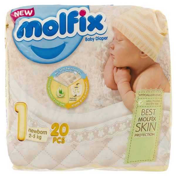 پوشک مولفیکس سایز 1 مخصوص نوزادان 2 تا 5 کیلوگرم بسته 20 عددی Molfix 1 Baby Diapers 2-5 kg 20 PCS