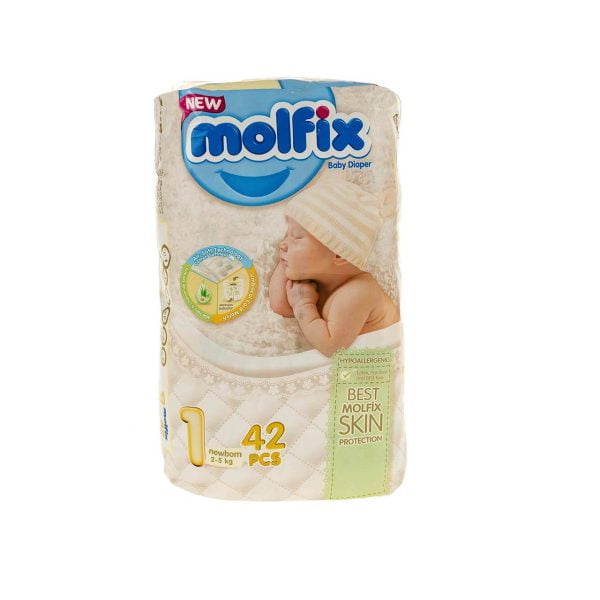 پوشک مولفیکس سایز 1 مخصوص نوزادان 2 تا 5 کیلوگرم بسته 42 عددی Molfix 1 Baby Diapers 2-5 kg 42 PCS