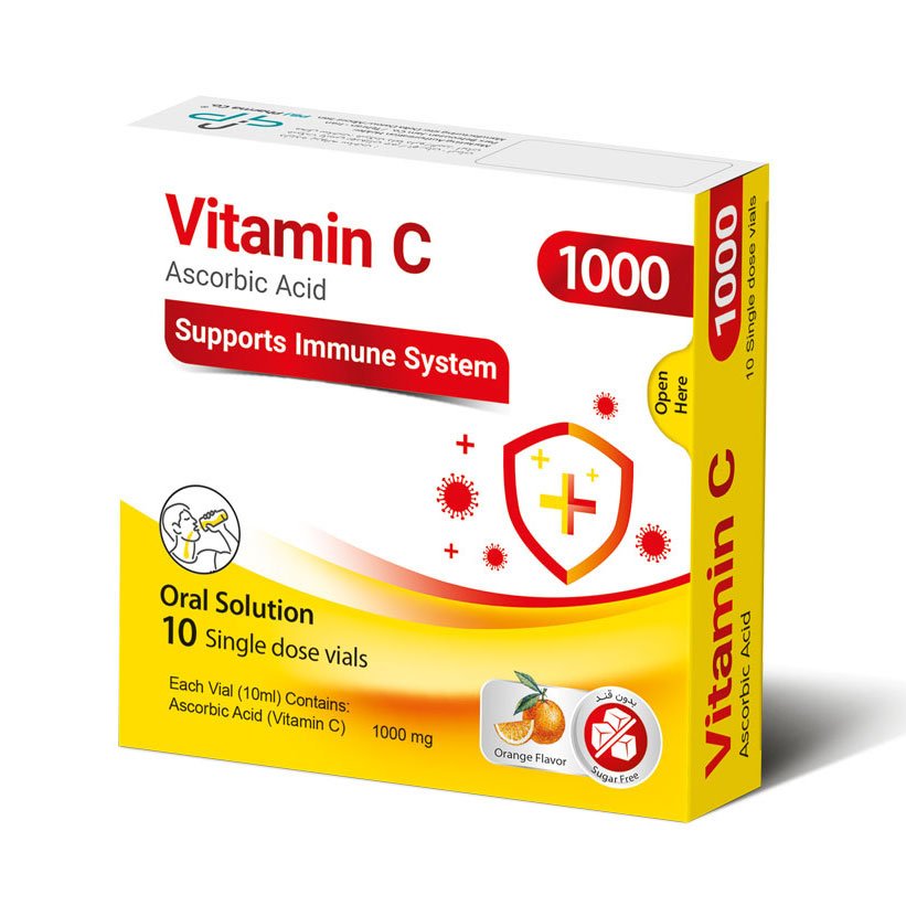 محلول خوراکی ویتامین ث 1000 میلی گرم پی بی جی فارما 10 عددی PBJ Pharam Vitamin C 1000mg 10 Single Dose Vial Oral Solution