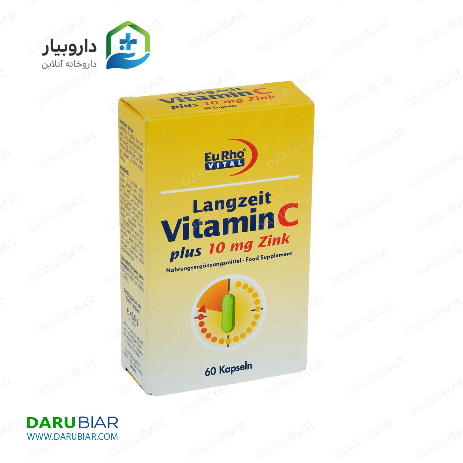 کپسول ویتامین C و زینک (۱۰ میلی گرم) یورو ویتال ۶۰ عدد EuRho Vital Langzeit Vitamin C plus Zink 10mg 60 Caps