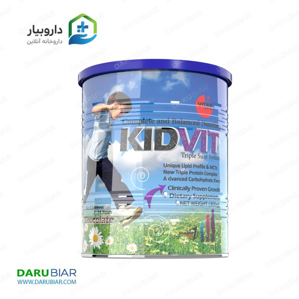 پودر افزایش قد و وزن کودکان بالای 2 سال دابل شکلات کیدویت 300 گرمی KIDVIT Weight Gain Dietary Supplement Powder For Children 2-13 Years 300g