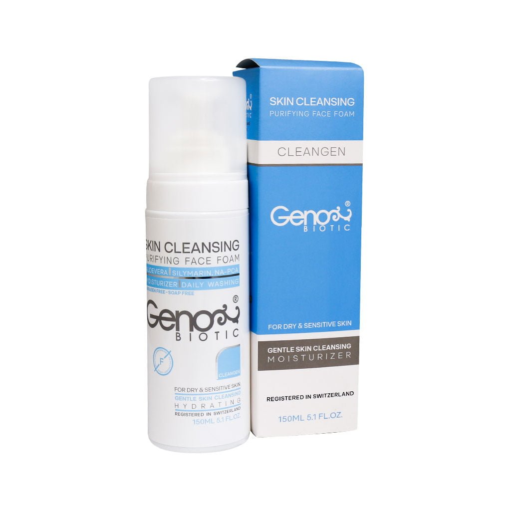 فوم شستشوی صورت پوست خشک و حساس ژنوبایوتیک 150 میلی لیتر Geno Biotic Face Foam Cleaning for Dry and Sensitive Skin 150 ml