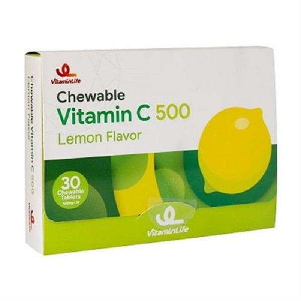 قرص جویدنی ویتامین ث 500 میلی گرم ویتامین لایف با طعم لیمو 30 عددی Vitamin Life Chewable Vitamin C 500 mg Lemon Flavor 30 TabS