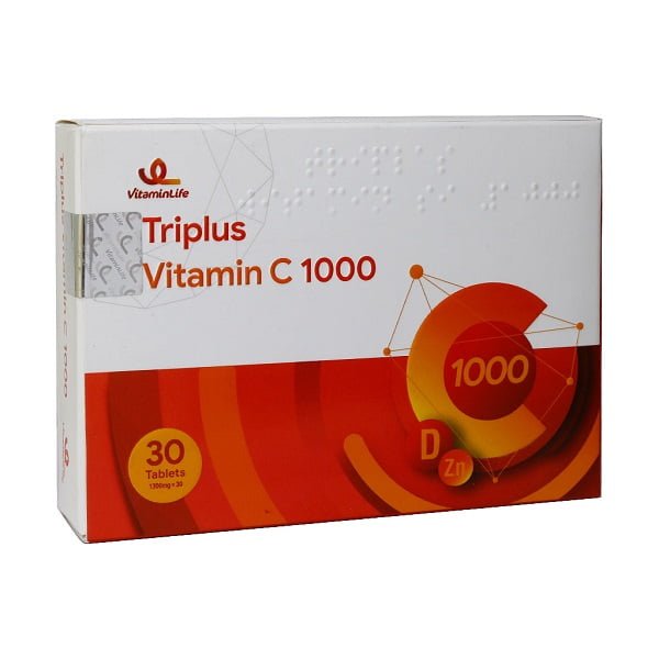 قرص تری پلاس ویتامین ث 1000 میلی گرم ویتامین لایف 30 عدد Vitamin Life Triplus Vitamin C 500 mg 30 Tabs