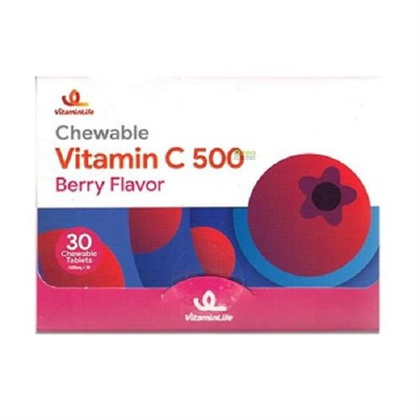 قرص جویدنی ویتامین ث 500 میلی گرم ویتامین لایف با طعم توت 30 عدد Vitamin Life Chewable Vitamin C 500 mg Berry Flavor 30 Tabs