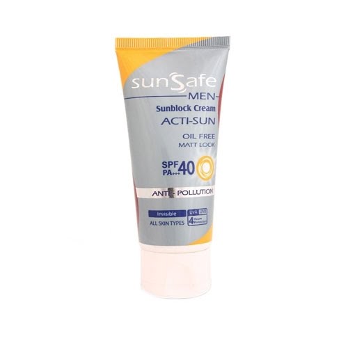 کرم ضد آفتاب فاقد چربی SPF40 آقایان سان سیف مناسب برای انواع پوست 50 گرم Sunsafe Acti Sun spf40 Oil free For Men 50 g