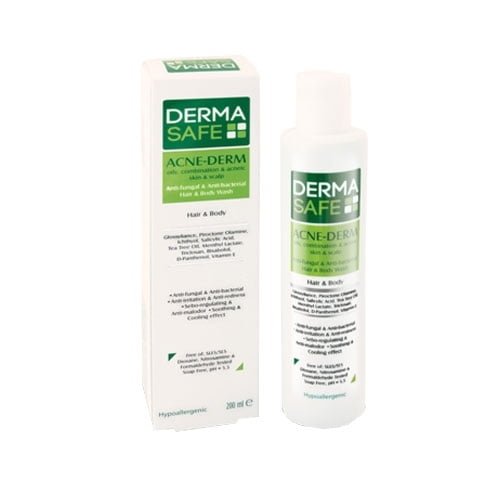 شامپو سر و بدن درماسیف مناسب پوست های چرب مختلط و دارای آکنه ۲۰۰ میلی لیتر Derma Safe Hair & Body Acne Derm Oily, Combination & Acneic Skin 200 ml