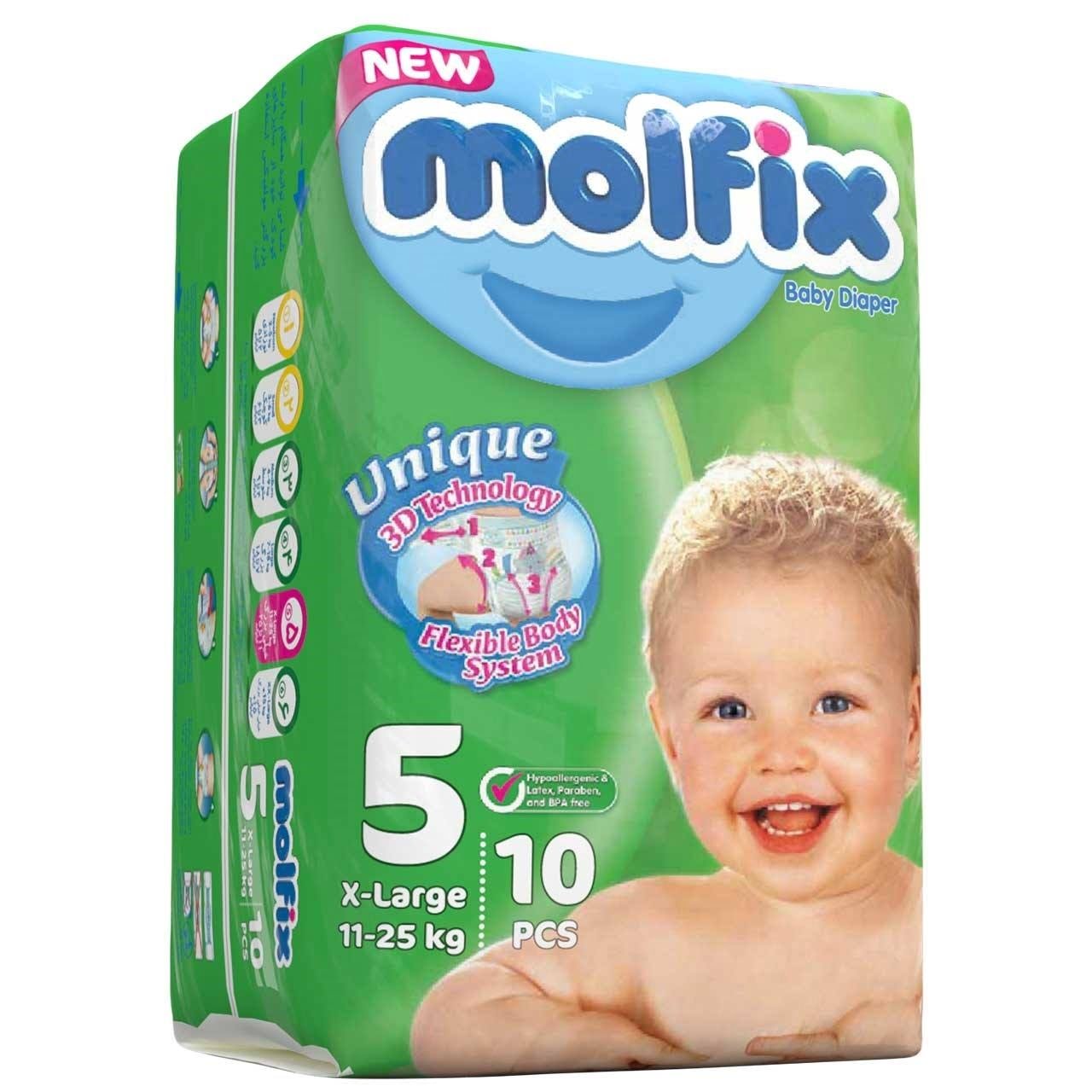 پوشک مولفیکس سایز 5 مخصوص کودکان 11 تا 25 کیلوگرم بسته 10 عددی Molfix 5 Baby Diapers 11-25 kg 10 PCS
