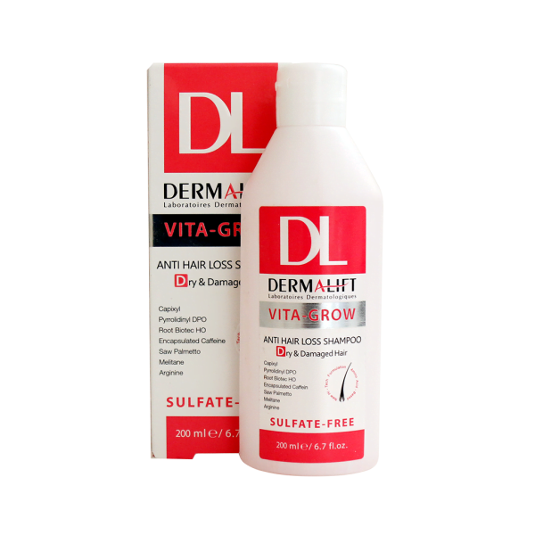 شامپو تقویت کننده موی خشک و آسیب دیده ویتا گرو درمالیفت 200 میلی لیتری Dermalift Vita-Grow Anti Hair Loss Shampoo For Dry & Damaged Hair 200 ml