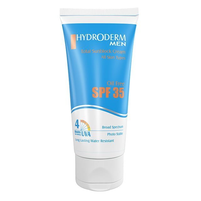 كرم ضد آفتاب آقایان SPF35 فاقد چربی هیدرودرم Hydroderm Total Sunblock Cream SPF35 For Men 50 ml