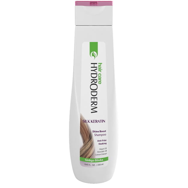 شامپو براق کننده موهای وزدار ابریشم و کراتین هیدرودرم Hydroderm Silk Keratin Shine Boost Anti Frizz Sleeking Shampoo