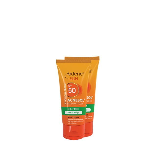 کرم ضد آفتاب رنگی فاقد چربی SPF50 مات کننده آکنه سول پلاس آردن 50 گرمی Ardene Sun Acnesol Plus SPF50 Oil Free Tinted Sunshield Cream 50 g