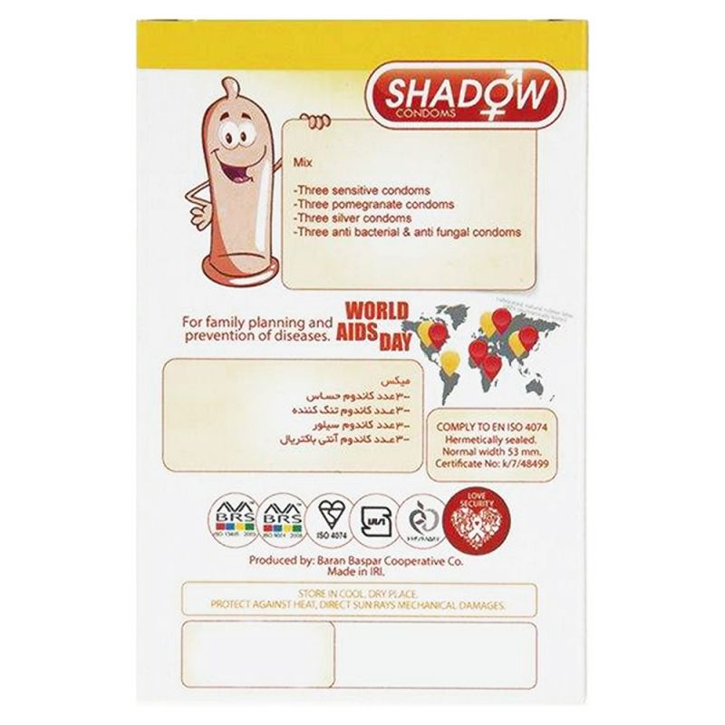 کاندوم شادو مدل Mix بسته 12 عددی Shadow Mix Condoms 12 Pcs