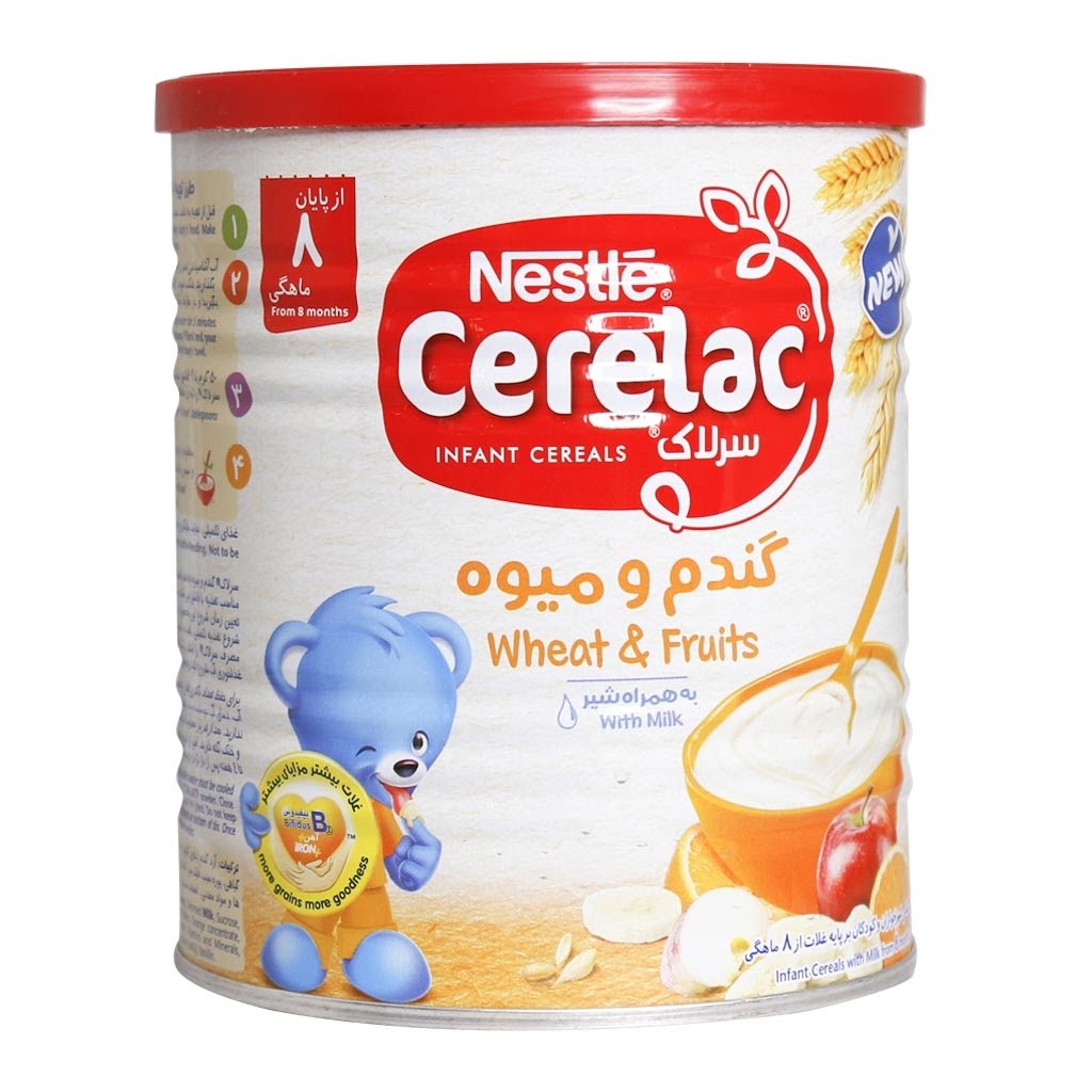 سرلاک گندم و میوه به همراه شیر نستله از پایان 8 ماهگی 400 گرمی Nestle Cerelac Wheat & Fruits With Milk From 8 Months 400 g