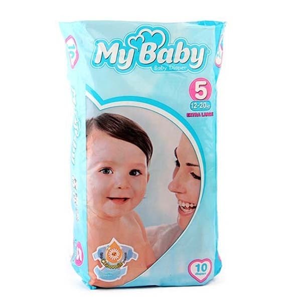 پوشک مای بیبی آبی سری مهربان با پوست سایز 5 بسته 10 عددی My Baby Chamomile Gentle with Skin Diaper Size 5 Pack of 10