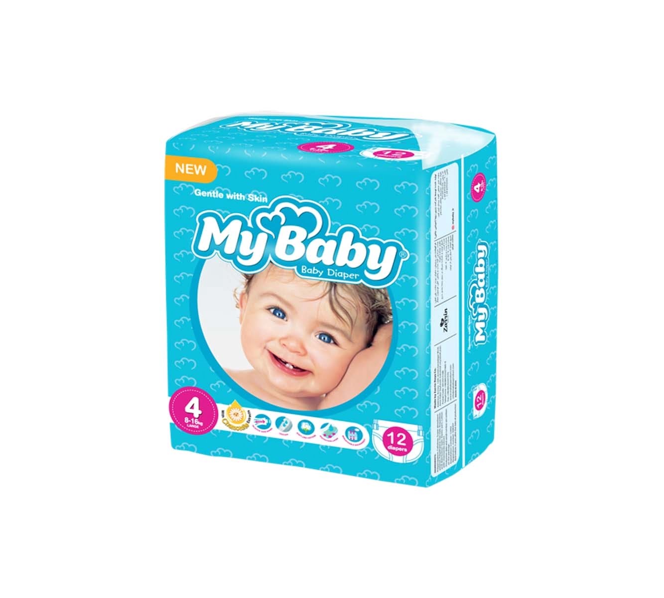 پوشک مای بیبی آبی سری مهربان با پوست سایز 4 بسته 12 عددی My Baby Chamomile Gentle with Skin Diaper Size 4 Pack of 12